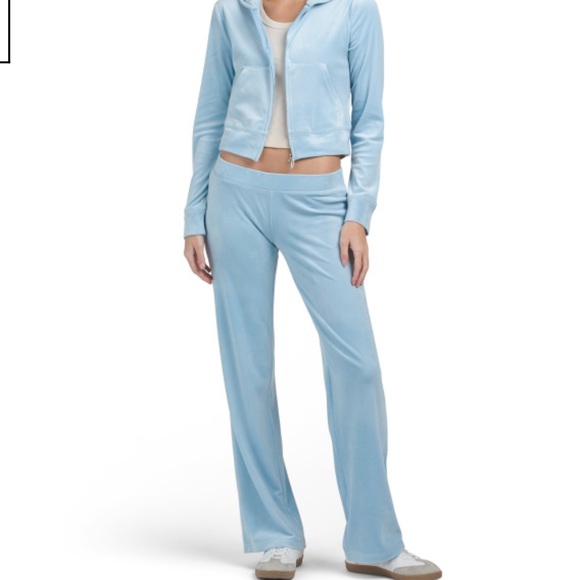 JUICY COUTURE OG FROSTED BLUE  RHINESTONE VELOUR ZIP UP CROPPED TRACKSUIT NWT - Picture 3 of 15
